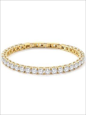 14K Gold Plated Stainless Steel Adjustable CZ Tennis Bracelet Cubic Zirconia